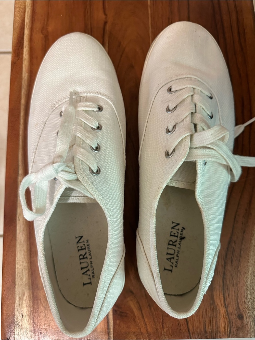 Ralph Lauren White Canvas Lace-Up Sneakers- 9.5B